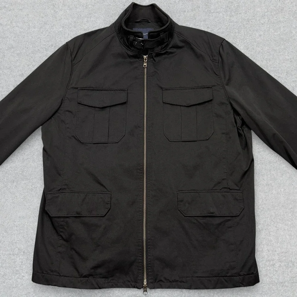 Banana‎ Republic Waxed Field Jacket Men's XL Black Full Zip Chin Strap Chore Y2K